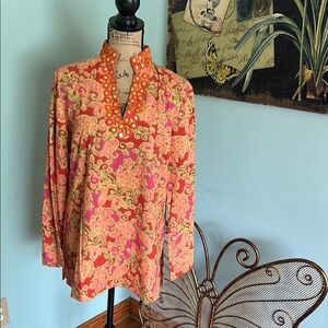 Liza Byrd Pink and Orange Graphic Blouse
